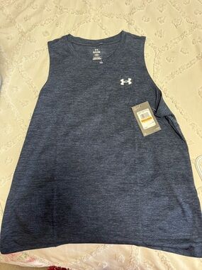 Under Armour Heather Navy Gray Athletic Crew Neck Shirt
